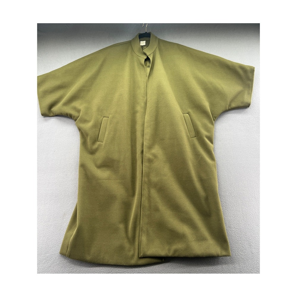VTG Silk Touch Duster Coat M Olive Green Textured Open Front Batwing Sleeve